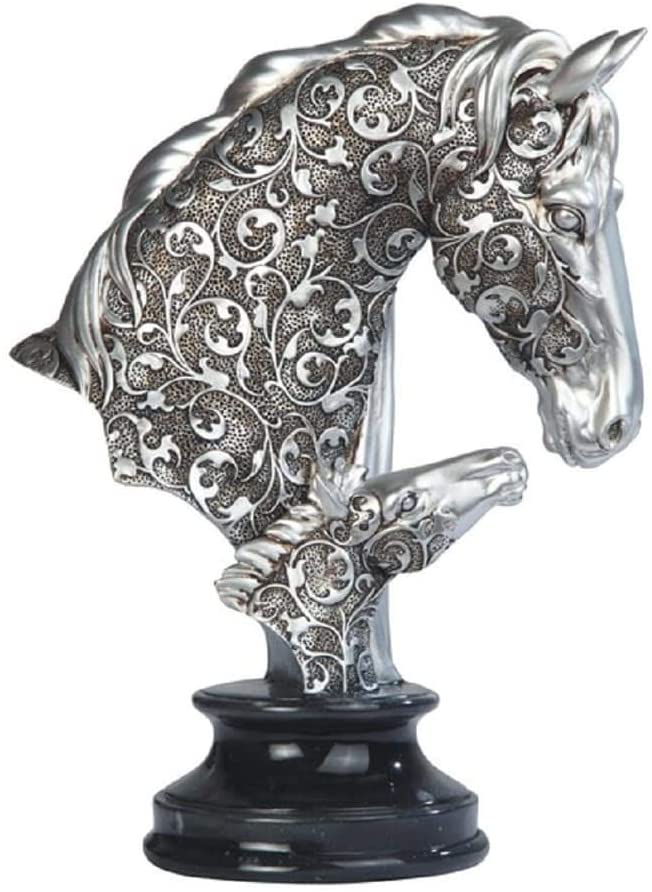 10" h Decorative Craved Silver Horse Bust Figurine Base