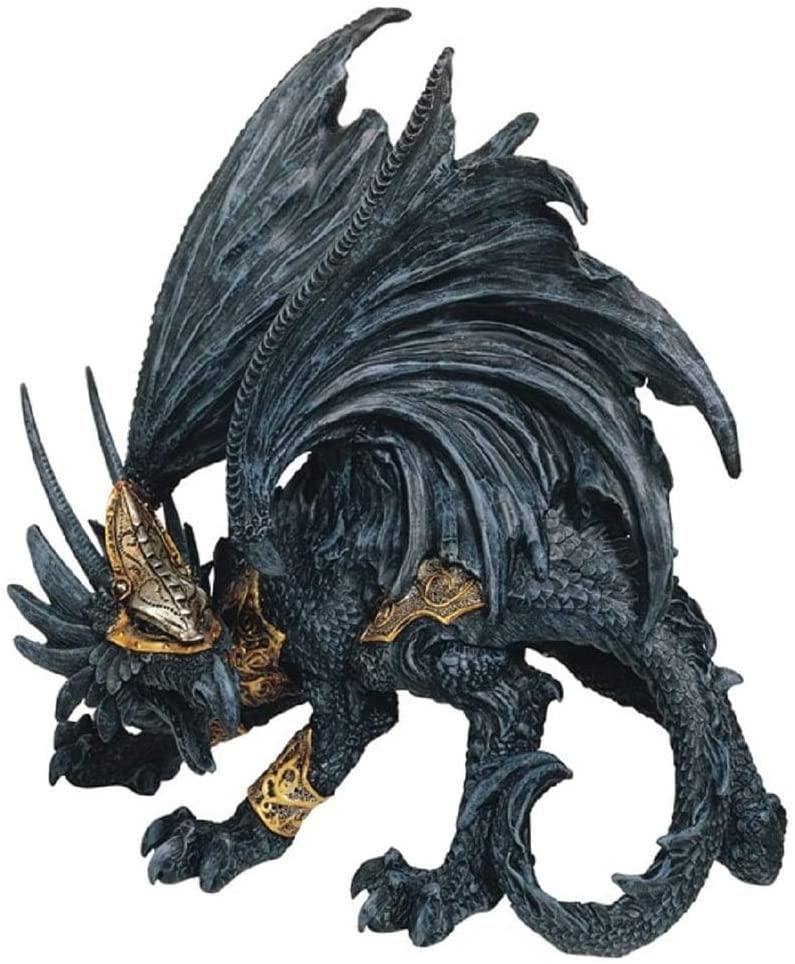 8" h Black Dragon Golden Mask Armor Statue Fantasy