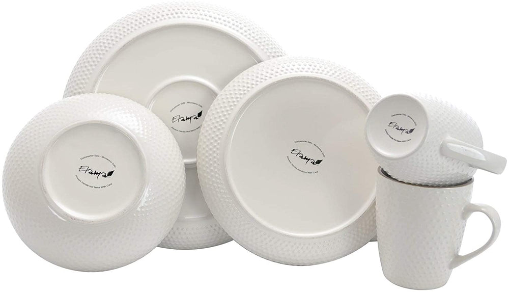 Embossed Dot Two Tone 16 Piece Dinnerware Set Powder Blue Textured Casual Round Stoneware 16 Piece Microwave Safe - Diamond Home USA