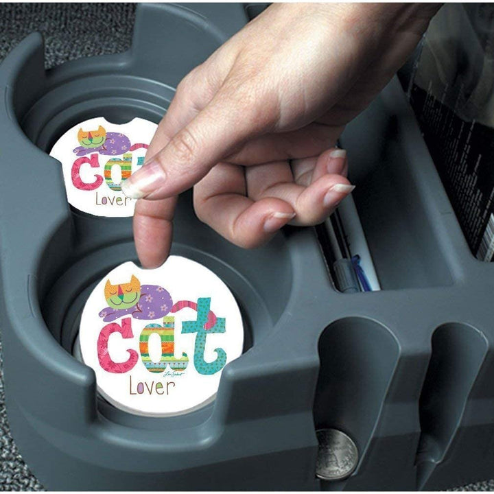 Absorbent Stone Car Cat Lover Coaster (Set 2) Color Stoneware - Diamond Home USA