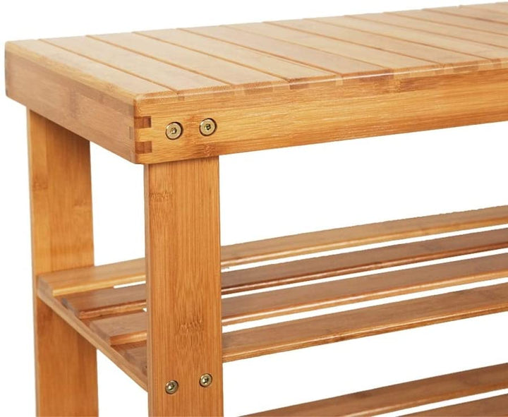 90cm Strip Pattern Tiers Bamboo Stool Shoe Rack Wood Color Brown - Diamond Home USA