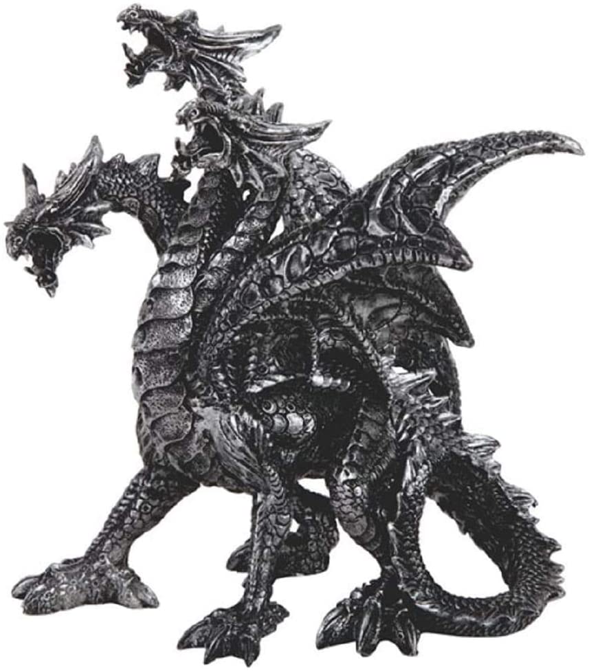 7 75" h Medieval 3 Headed Silver Dragon Statue Fantasy
