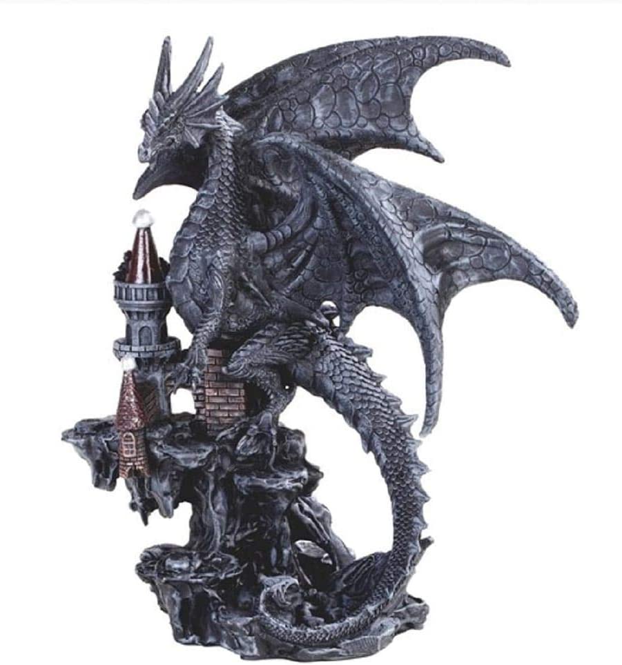 7 75" h Black Dragon Castle Statue Fantasy Decoration