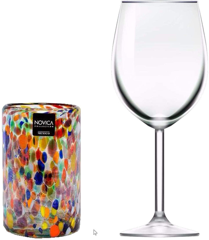 Handmade Hand Blown Multicolor Glasses Carnival Tumblers Set 6 (Mexico) Clear Glass - Diamond Home USA