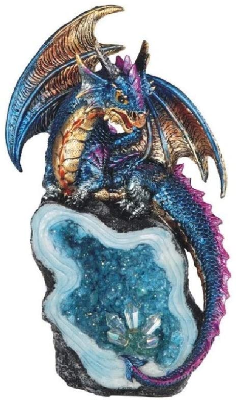 8" h Colorful Baby Dragon Guarding Blue Crystal Cave