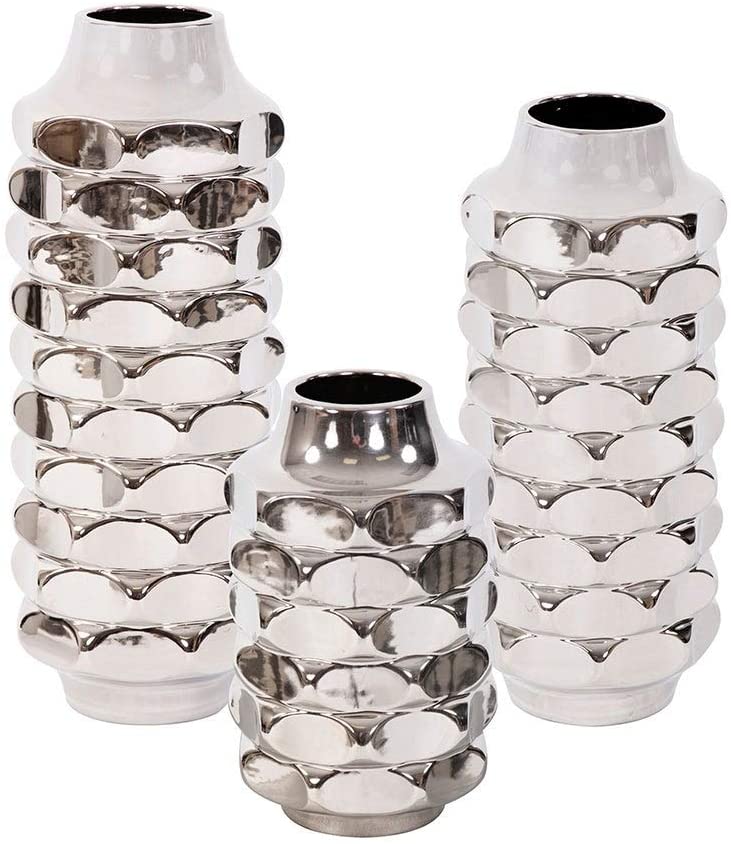 MISC Metallic Silver Ceramic Vase Small 10h X 6w 6d