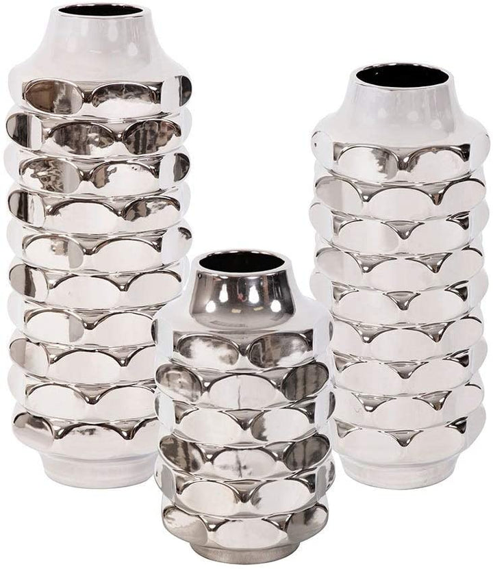 MISC Metallic Silver Ceramic Vase Small 10h X 6w 6d
