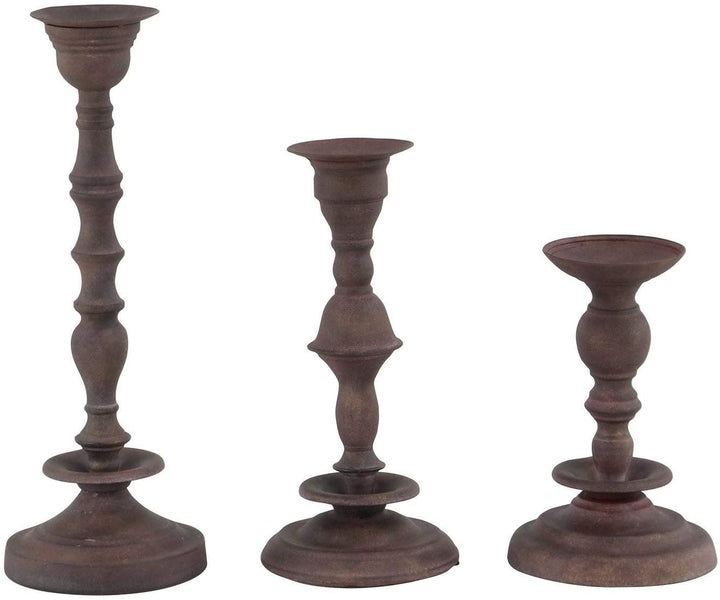 Set 3 Rustic 13 17 19 Inch Dark Brown Metal Candle Holder Iron - Diamond Home USA