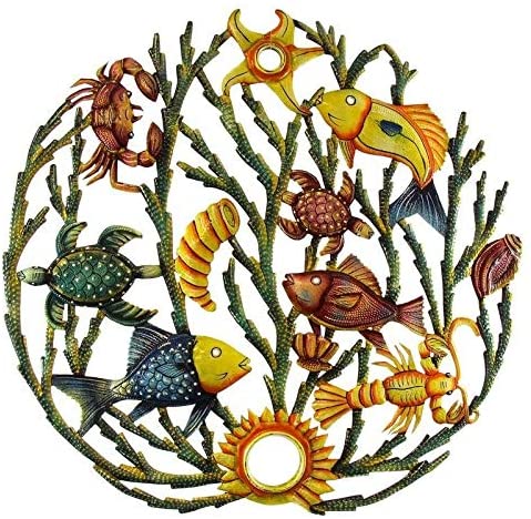 Hand Painted Sea Life/Coral Recycled Metal Wall Art