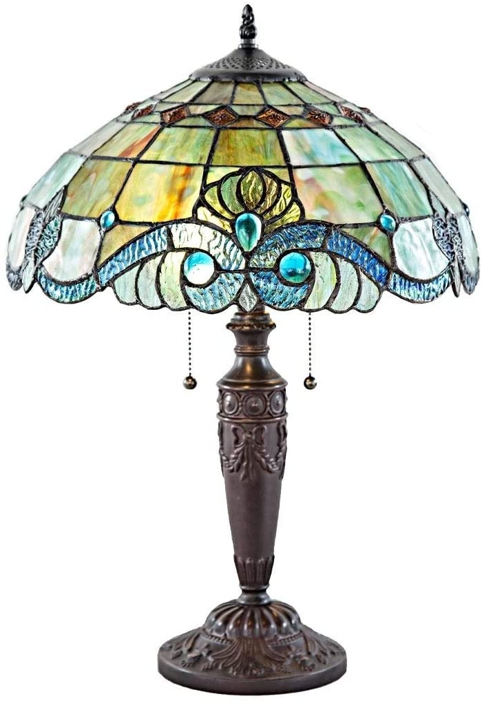 MISC Brown Bronze Table Lamp 20" Glass Desk Lamp Colorful Bowl Shade Antique Reading Light Pull Chain Bedroom Living Room Polyresin