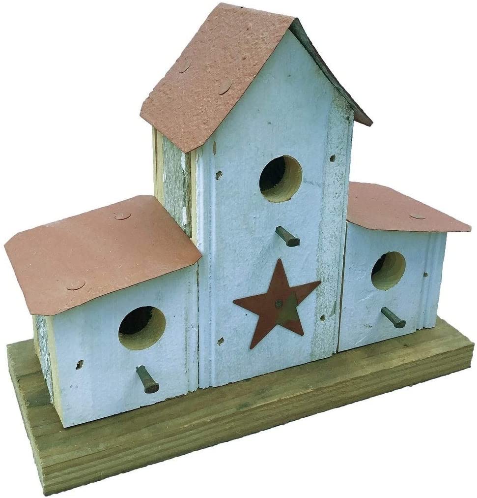 Barn Wood Small Double Lean Bird House White Hanging Made