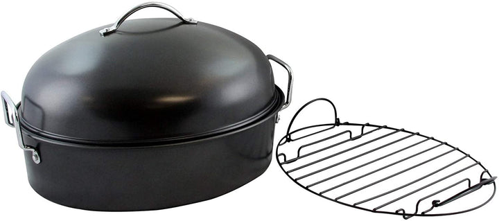 High Dome Oval Roaster Set Black Steel - Diamond Home USA