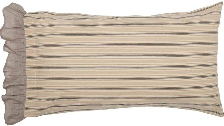Mill Charcoal King Pillow Case Set 2 Grey White Striped Farmhouse Cotton