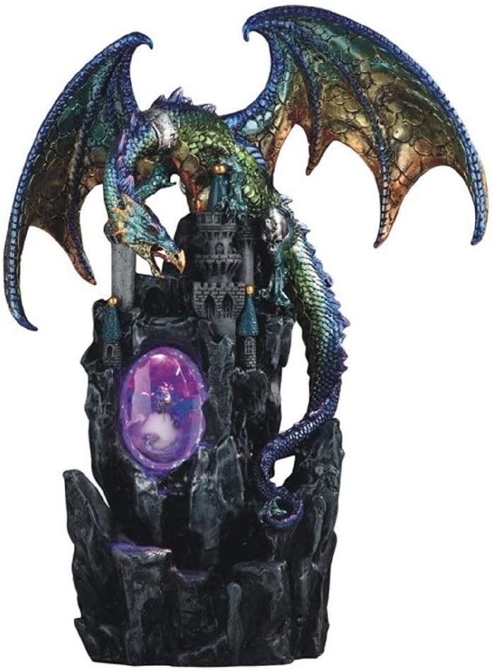 13 5" h Medieval Purple/Green Dragon Castle Led Light Statue