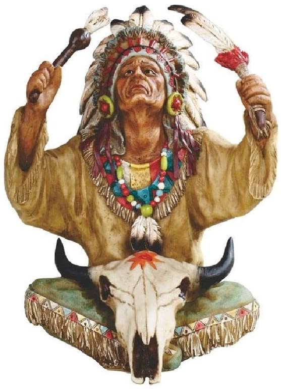 10" h Indian Chief Bull Skull Statue Decoration Figurine