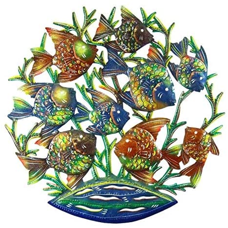 Hand Painted School Fish Recycled Metal Wall Art (Haiti)