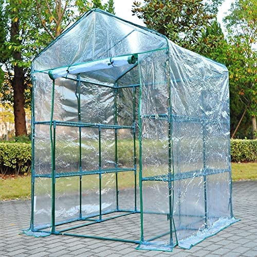 Cover/Steel Frame Outdoor Kit 8 Shelves Green Metal Plastic