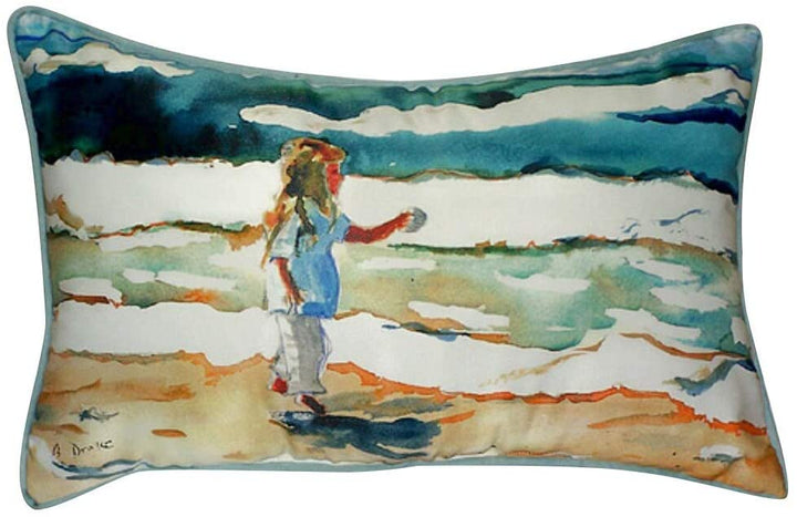 Girl at Beach 16 inch X 20 inch Throw Pillow Color Graphic