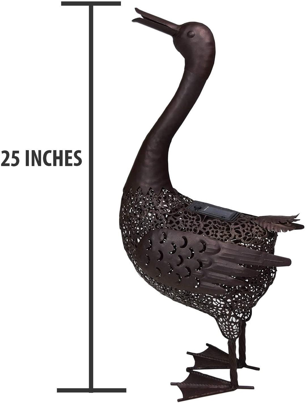 25 Inch Steel Indoor/Outdoor Animal Duck Statue Solar Light Brown Bulbs Included Energy Efficient - Diamond Home USA