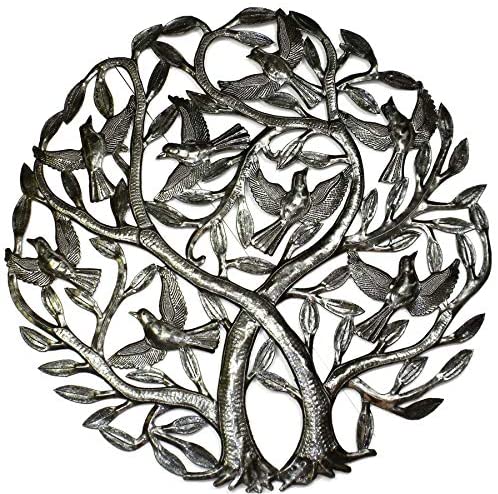 Handmade 'Double Tree Life' Metal Wall Art 24 inch (Haiti) Grey Hand Painted Modern Contemporary Steel 1 Piece - Diamond Home USA