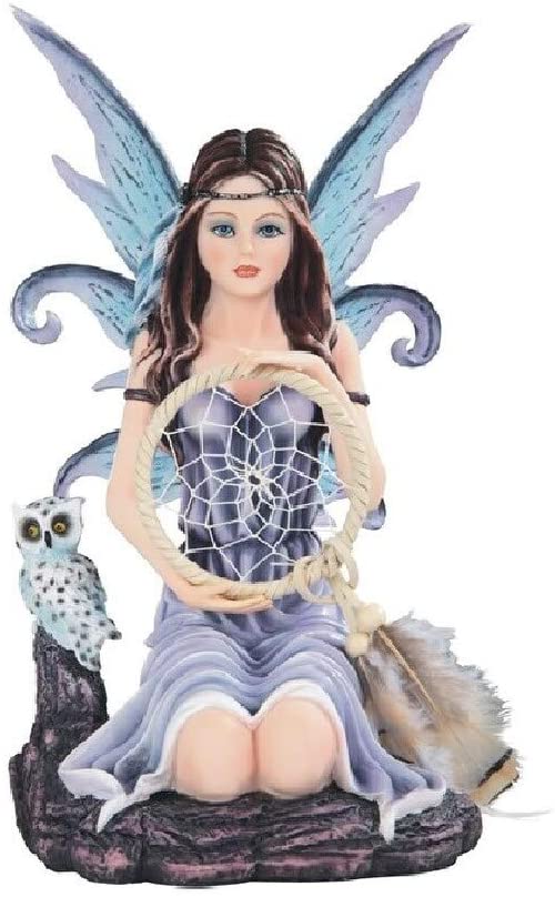 10 5" h Star Fairy Holding Dream Catcher Owl Statue