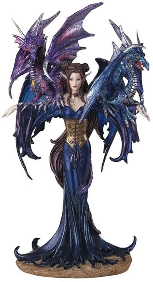 10 25" h Blue Fairy Two Dragons Statue Fantasy Decoration