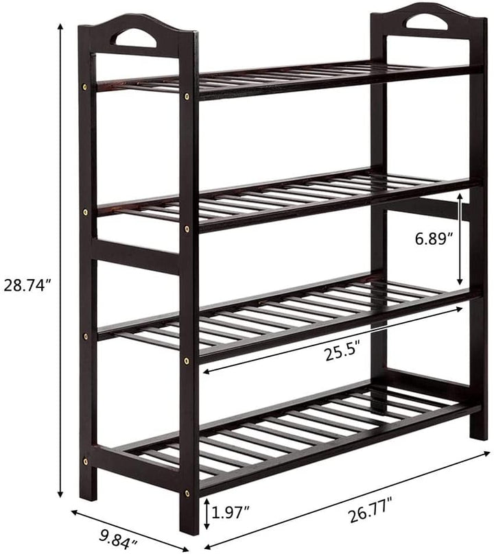 12 Batten 4 Tiers Bamboo Shoe Rack Shelves Brown Wood - Diamond Home USA