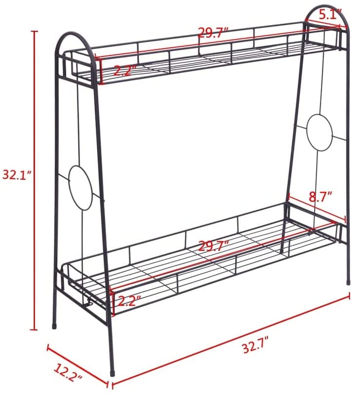 2 Layers Round Pattern Shelving Plant Stand Black Baking Paint Iron - Diamond Home USA