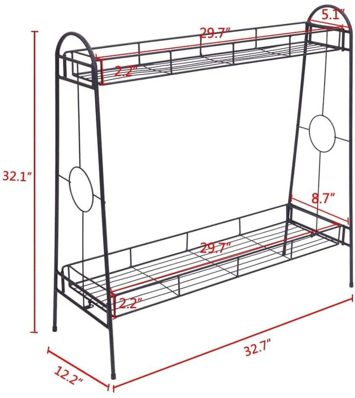 2 Layers Round Pattern Shelving Plant Stand Black Baking Paint Iron - Diamond Home USA