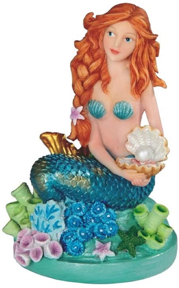 4 5" h Blue Mermaid Holding Shell Statue Fantasy
