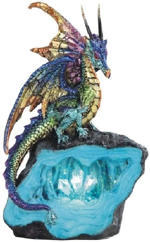 6 25" h Purple/Green Dragon Guarding Crystal Cave Statue Led
