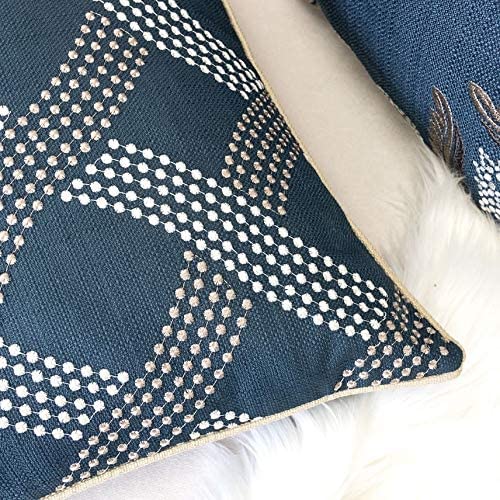 Cozy Dotted Line Embroidery Throw Pillow Cover Insert (Set 2) Blue Embroidered Polyester Removable - Diamond Home USA