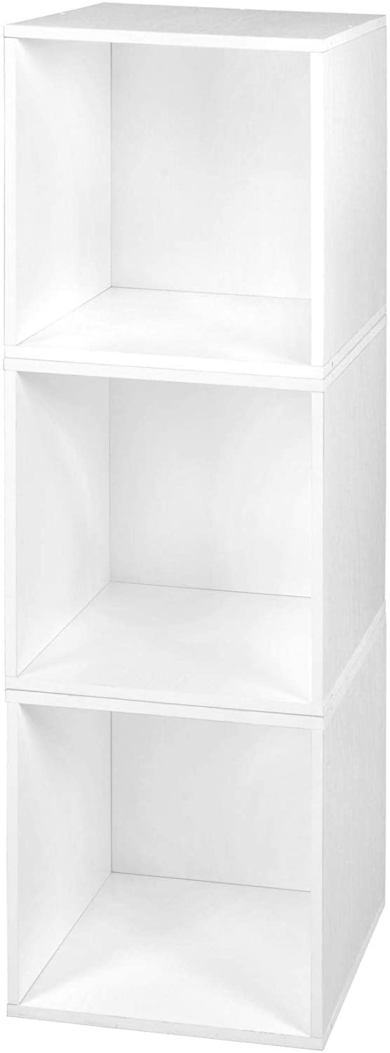 Storage Set 3 Cubes White Wood Grain Modern Contemporary