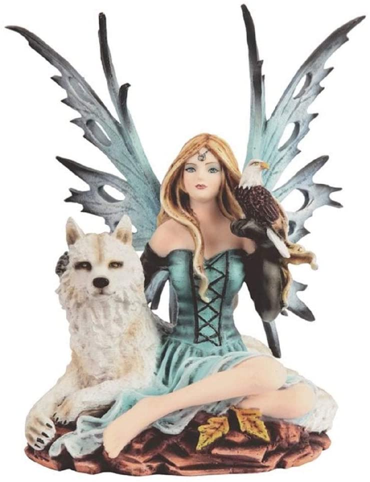 8" h Blue Fairy Wolf Statue Fantasy Decoration Figurine