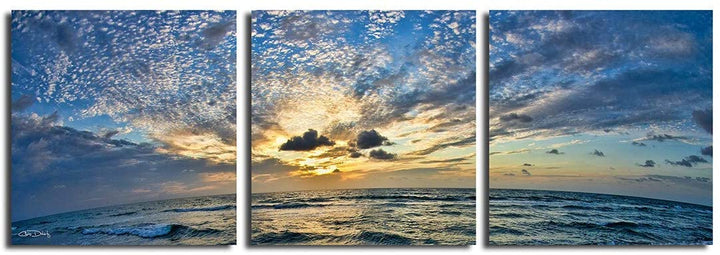 Ocean' 3 Piece Photographic Canvas Wall Art Blue Modern Contemporary Nautical Coastal Specialty Handmade Includes Hardware - Diamond Home USA