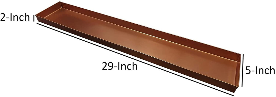 29 Inch Rectangular Metal Window Plant Tray Trim Edges Large Copper Brown Modern Contemporary Stainless Steel Finish Storage