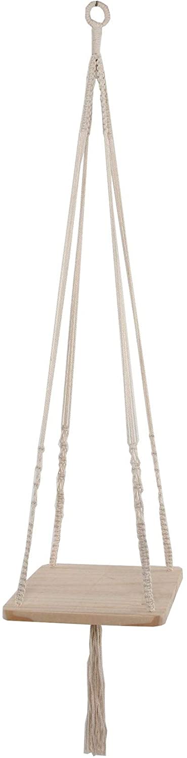10x10 Macrame Hanging Shelf White Mid Century Modern Wood Handmade