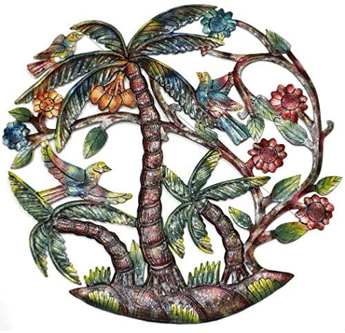 Handmade 'Colorful Palm Tree' 24 inch Wall Art Haiti Green