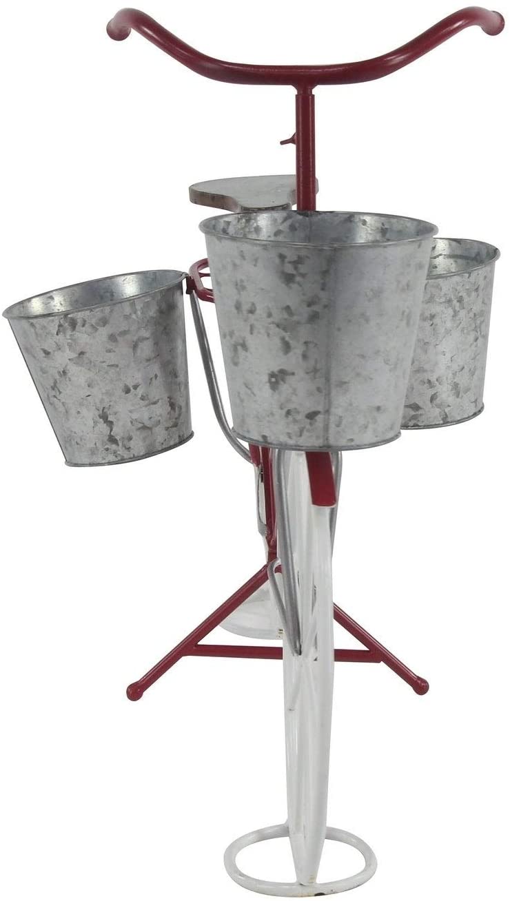 Eclectic 22 Inch Red White Bicycle Plant Stand Grey Bohemian Metal