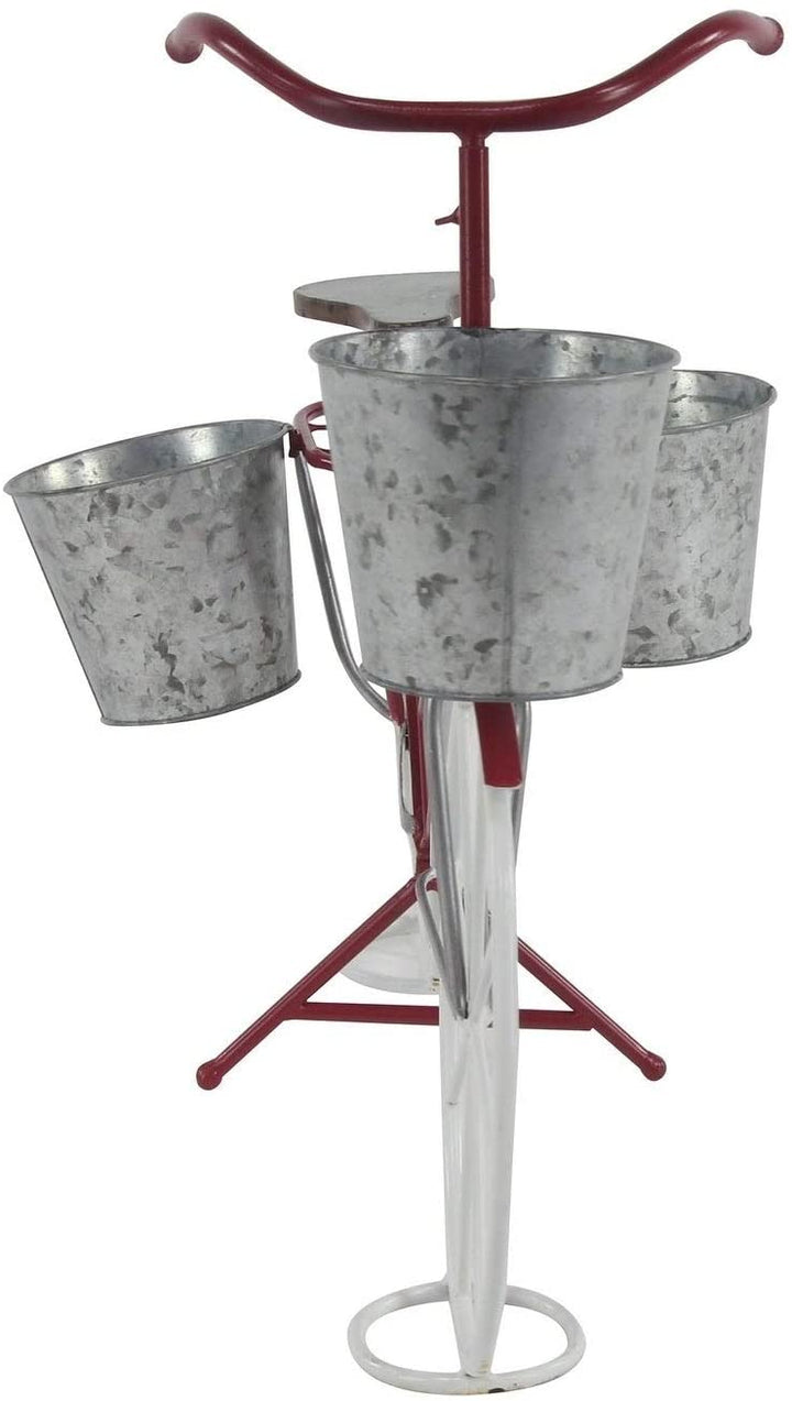 Eclectic 22 Inch Red White Bicycle Plant Stand Grey Bohemian Metal