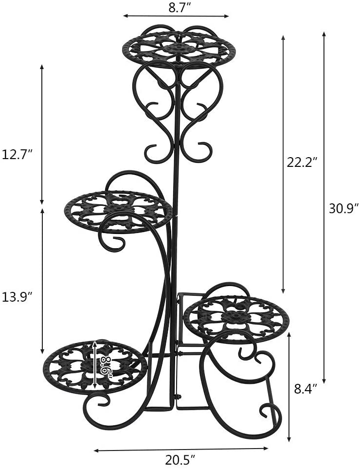 Outdoor 4 Potted Round Metal Shelves Plant Pot Stand Decoration Black Iron - Diamond Home USA