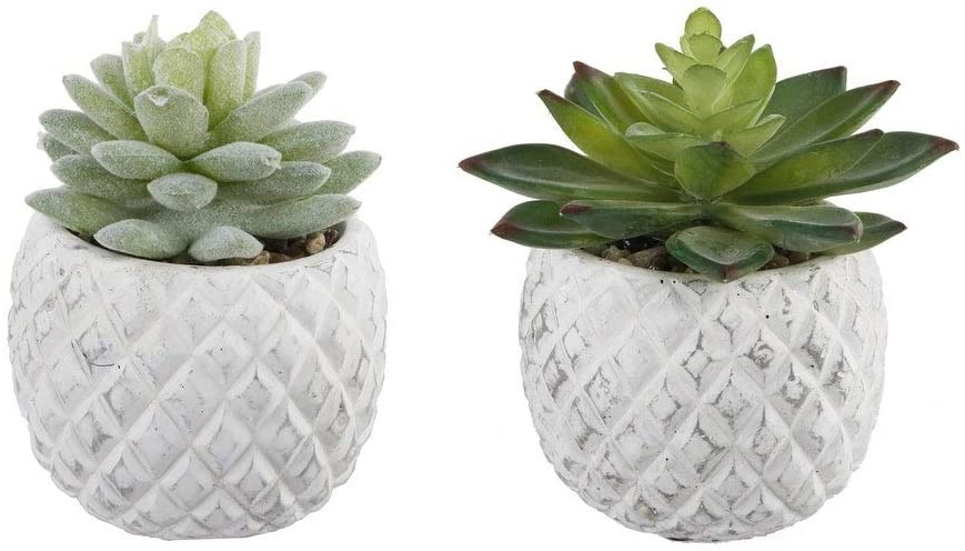Set 2 Artificial Plant Cement Pineapple Pot One Size Handmade - Diamond Home USA