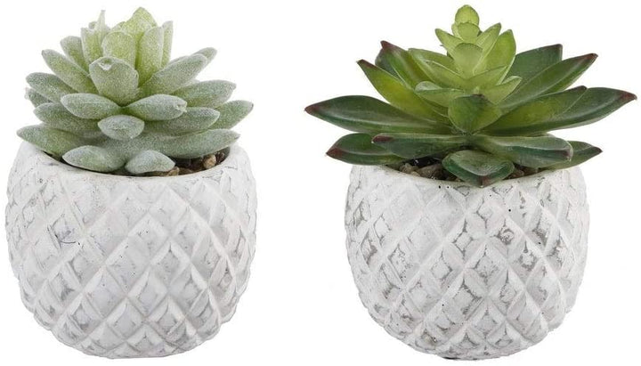 Set 2 Artificial Plant Cement Pineapple Pot One Size Handmade - Diamond Home USA