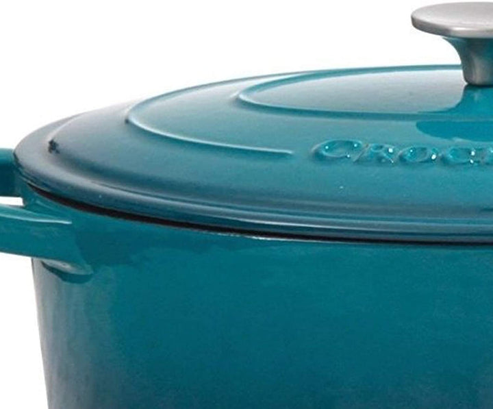 5 Qt Round Dutch Oven Teal Enamel Brushed Ss Hollow Knob Cast Iron Turquoise Stainless Steel - Diamond Home USA