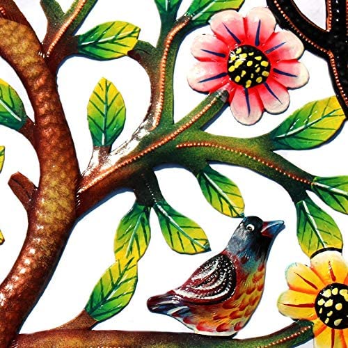 Handmade Painted Rooted Tree Life Circle Recycled Steel Wall Art Green - Diamond Home USA