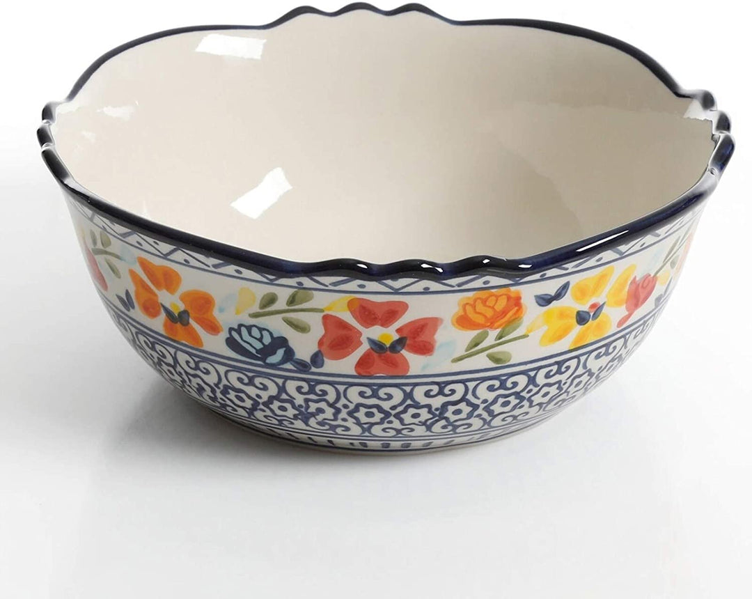 2 Piece Stoneware Bowl Set Color Floral Country Round Microwave Safe - Diamond Home USA