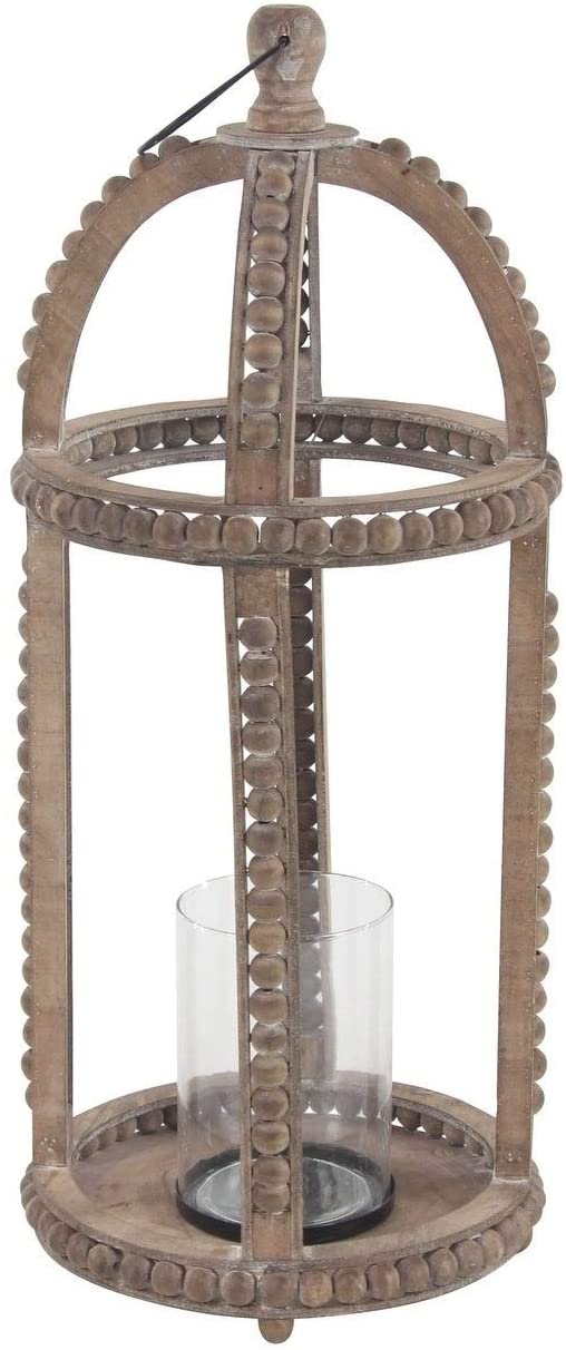 Rustic 29 X 13 Inch Cage Wood Lantern Glass Candle Holder Brown - Diamond Home USA