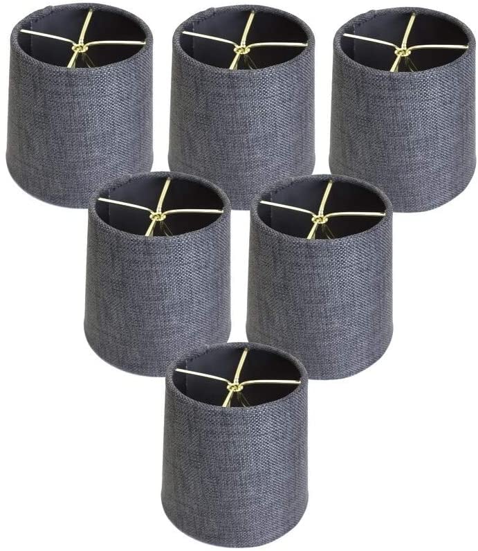Set 6 Granite Gray Burlap Drum Clip Shade 4x5x5 Grey