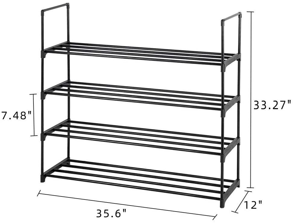 4 Tiers Shoe Rack Tower Shelf Storage Organizer Closet Black Iron Backed - Diamond Home USA