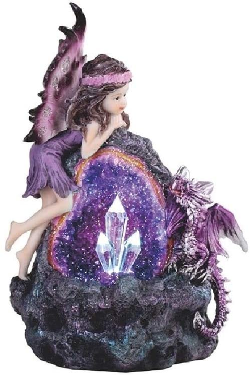 8" h Purple Fairy Baby Dragon Led Crystal Stone Statue